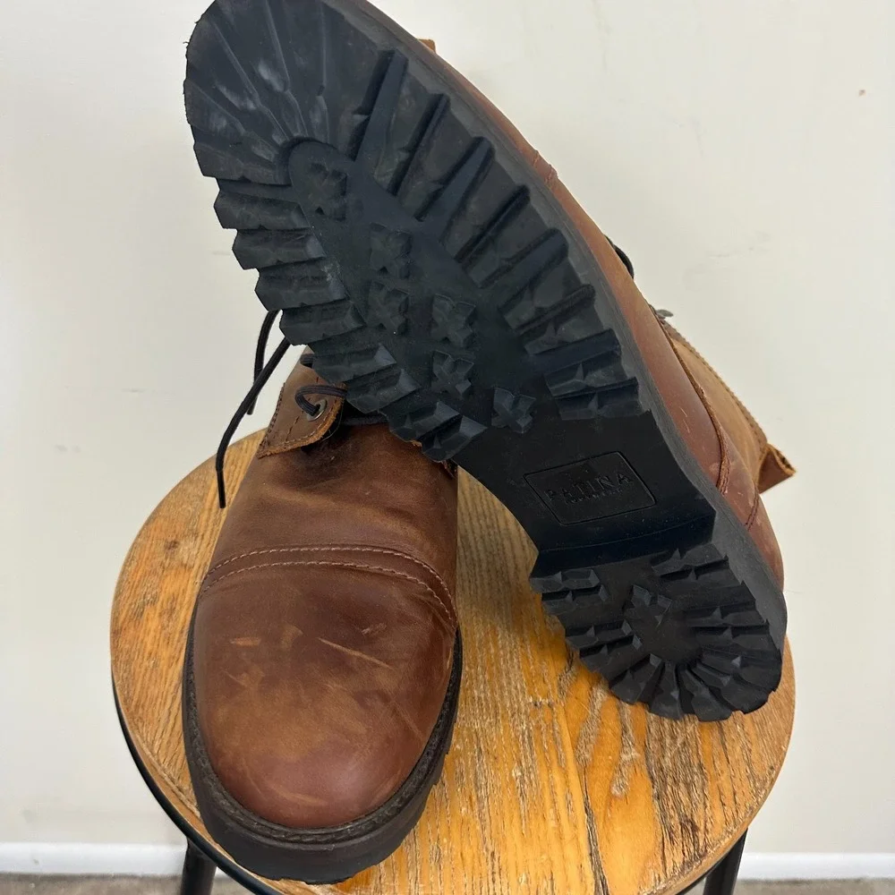 Patina Portland Leather Mens Size 12 Boots Brown Leather Lace Up Ankle Cap Toe